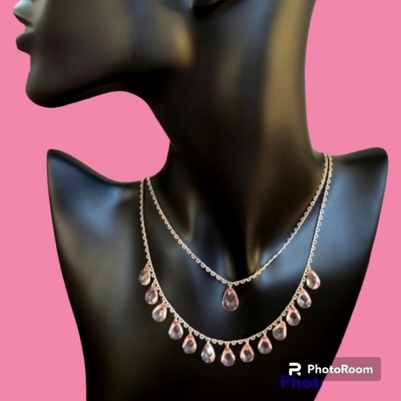 3/$30 Pink Acrylic Teardrop Tiered Layered Lace Castlecore Chain Necklace - Picture 1 of 7